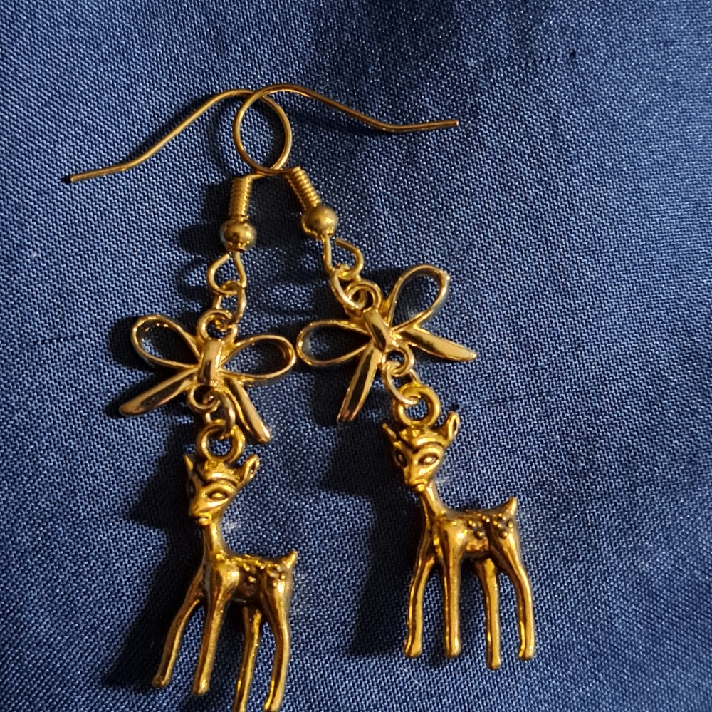 Gold Deer Dangle Earrings